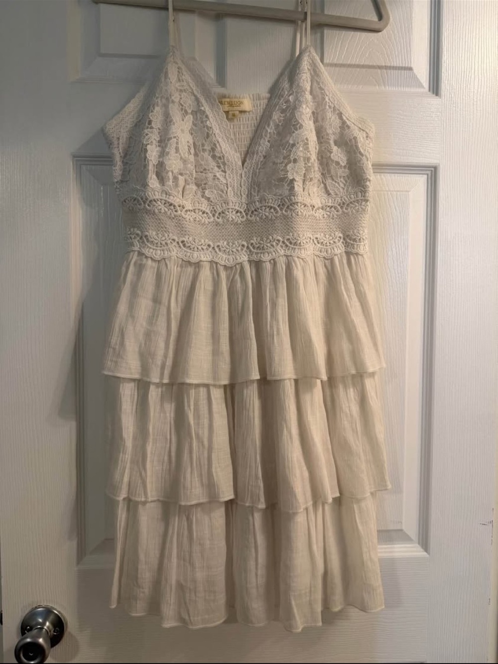 Rebelliona Again White Lace Tiered Mini Dress Size XL